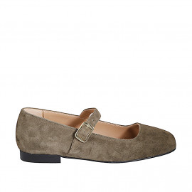 Ballerina Mary Jane da donna con cinturino e punta squadrata in camoscio verde tacco 2 - Misure disponibili: 33, 35, 42, 43, 44, 46
