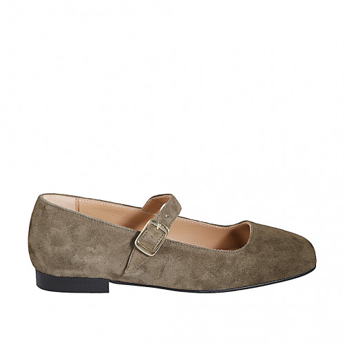 Mary Jane ballerine pour femmes à bout carré en daim vert avec courroie talon 2 - Pointures disponibles:  33, 35, 42, 43, 44, 46