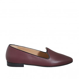Mocassino a punta da donna in pelle bordeaux e bordi neri tacco 2 - Misure disponibili: 33, 35, 42, 43, 44, 45, 46