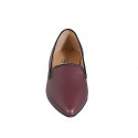 Woman's pointy mocassin in maroon leather and black edges heel 2 - Available sizes:  33, 35, 42, 43, 44, 45, 46