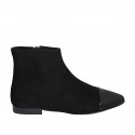 Bottines à bout pointu pour femmes en daim noir avec zip intérieur et bout droit en verni noir talon 2 - Pointures disponibles:  33, 34, 35, 42, 43, 44, 45, 46