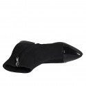 Stivaletto a punta da donna in camoscio nero con cerniera interna e puntale in vernice nera tacco 2 - Misure disponibili: 33, 34, 35, 42, 43, 44, 45, 46