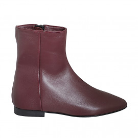 Woman's ankle-high boot with pointy toe with inner zip in maroon leather heel 2 - Available sizes:  33, 34, 35, 42, 43, 44, 45