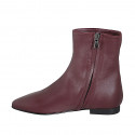 Woman's ankle-high boot with pointy toe with inner zip in maroon leather heel 2 - Available sizes:  33, 34, 35, 42, 43, 44, 45