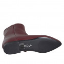 Woman's ankle-high boot with pointy toe with inner zip in maroon leather heel 2 - Available sizes:  33, 34, 35, 42, 43, 44, 45