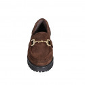 Mocassin pour femmes avec accessoire en daim marron avec talon 3 - Pointures disponibles:  32, 33, 34, 35, 42, 43, 44, 45, 46, 47