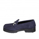 Mocassino da donna con accessorio in camoscio blu con tacco 3 - Misure disponibili: 32, 33, 34, 35, 42, 43, 44, 45, 46