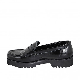 Mocassin pour femmes en cuir verni noir talon 3 - Pointures disponibles:  32, 33, 34, 35, 42, 43, 44, 45, 46, 47 2