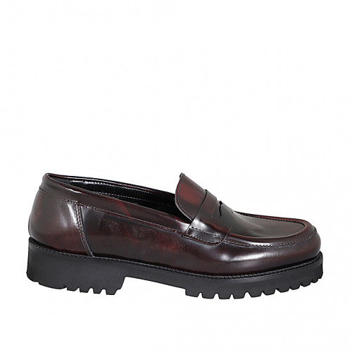 Woman's mocassin in maroon brush-off leather heel 3 - Available sizes:  32, 33, 34, 35, 43, 44, 45, 46, 47
