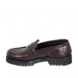 Mocassino da donna in pelle abrasivata bordeaux tacco 3 - Misure disponibili: 32, 33, 34, 35, 43, 44, 45, 46, 47 2