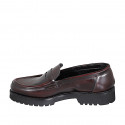 Mocassino da donna in pelle abrasivata bordeaux tacco 3 - Misure disponibili: 32, 33, 34, 35, 43, 44, 45, 46, 47