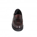 Mocassin pour femmes en cuir brossé bordeaux talon 3 - Pointures disponibles:  32, 33, 34, 35, 43, 44, 45, 46, 47