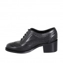 Woman's laced Oxford shoe in black leather with wingtip heel 5 - Available sizes:  32, 33, 34, 35, 42, 43, 44, 45, 47