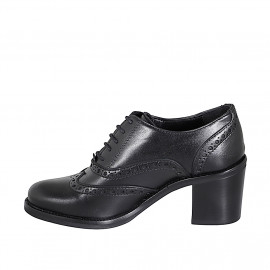Zapato Oxford con cordones para mujer en piel negra con punta de ala tacon 7 - Tallas disponibles:  32, 33, 34, 35, 42, 43, 44, 45, 46 2
