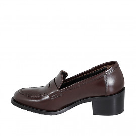 Mocassin pour femmes en cuir marron talon 5 - Pointures disponibles:  32, 33, 35, 43, 45 2