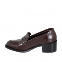 Mocassino da donna in pelle marrone tacco 5 - Misure disponibili: 32, 33, 35, 43, 45