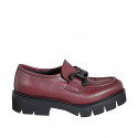Woman's loafer with elastic and accessory in maroon leather heel 4 - Available sizes:  32, 33, 34, 35, 42, 43, 44, 45, 46, 47