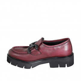 Woman's loafer with elastic and accessory in maroon leather heel 4 - Available sizes:  32, 33, 34, 35, 42, 43, 44, 45, 46, 47 2