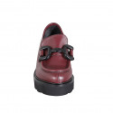 Woman's loafer with elastic and accessory in maroon leather heel 4 - Available sizes:  32, 33, 34, 35, 42, 43, 44, 45, 46, 47