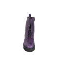 Botin para mujer con cordones, puntera y cremallera en charol imprimido morado tacon 4 - Tallas disponibles:  32, 33, 34, 35, 42, 43, 44, 45, 47