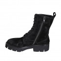 Woman's laced ankle boot with zipper in black oiled suede heel 4 - Available sizes:  32, 33, 34, 35, 42, 43, 44, 45, 46, 47