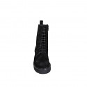 Botin para mujer con cordones y cremallera en gamuza engrasada negra tacon 4 - Tallas disponibles:  32, 33, 34, 35, 42, 43, 44, 45, 46, 47