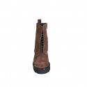 Stivaletto stringato da donna con cerniera in camoscio marrone tacco 4 - Misure disponibili: 32, 33, 34, 35, 42, 43, 44, 45, 46, 47