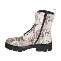 Woman's laced combat style ankle boot with zipper, captoe and buckles in black and white printed leather heel 4 - Available sizes:  32, 33, 34, 35, 42, 43, 44, 45, 47