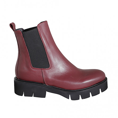 Botines para mujer con elasticos en piel granate con tacon 4 - Tallas disponibles:  32, 35, 42, 43, 44, 45, 46, 47