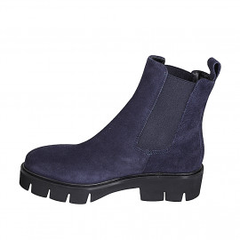 Woman's ankle boot with elastic bands in blue suede with heel 4 - Available sizes:  32, 33, 34, 35, 42, 43, 44, 45, 46, 47 2