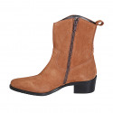Woman's Texan ankle boot with zipper in cognac brown suede and heel 4 - Available sizes:  32, 33, 34, 35, 42, 43, 45, 46, 47