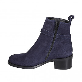 Bottines pour femmes avec boucle et fermeture éclair en daim azul talon 5 - Pointures disponibles:  32, 33, 35, 42, 44, 45 2