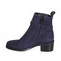 Stivaletto da donna con cerniera e fibbia in camoscio blu tacco 5 - Misure disponibili: 32, 33, 35, 42, 44, 45