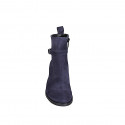 Woman's ankle boot with buckle and zipper in blue suede heel 5 - Available sizes:  32, 33, 35, 42, 44, 45