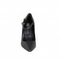 Pointed-toe Mary Jane pumps in black leather heel 10 - Available sizes:  31, 32, 33, 34, 35, 42, 43, 44, 45