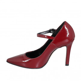 Zapatos de salón Mary Jane en piel granate con punta afilada tacon 10 - Tallas disponibles:  31, 32, 33, 34, 35, 42, 44, 45 2