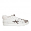 Woman's lace-up sneaker with removable insole in white leather, brown suede and fur lining wedge 3 - Available sizes:  42, 43, 44, 45, 46