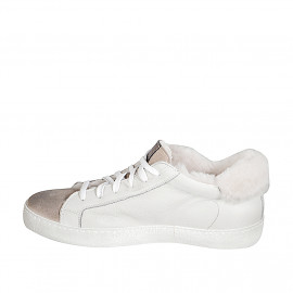 Woman's lace-up sneaker with removable insole in white leather, brown suede and fur lining wedge 3 - Available sizes:  42, 43, 44, 45, 46 2
