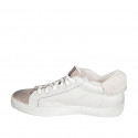 Woman's lace-up sneaker with removable insole in white leather, brown suede and fur lining wedge 3 - Available sizes:  42, 43, 44, 45, 46