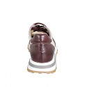 Woman's laced sneaker with removable insole in ivory and maroon leather wedge 4 - Available sizes:  42, 43, 44, 45, 46