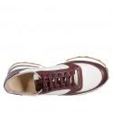 Sneaker avec lacets et semelle amovible en cuir ivoire et bordeaux talon compensé 4 - Pointures disponibles:  42, 43, 44, 45, 46