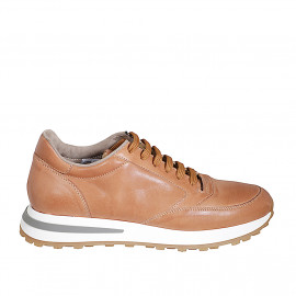 Sneaker stringata da donna con plantare estraibile in pelle marrone zeppa 3 - Misure disponibili: 43, 44, 45, 46