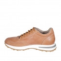 Sneaker stringata da donna con plantare estraibile in pelle marrone zeppa 3 - Misure disponibili: 43, 44, 45, 46