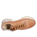 Sneaker stringata da donna con plantare estraibile in pelle marrone zeppa 3 - Misure disponibili: 43, 44, 45, 46