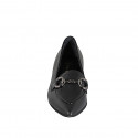Mocasino a punta para mujer con accesorio en piel y charol negro tacon 3 - Tallas disponibles:  32, 34, 35, 42, 43, 44, 45