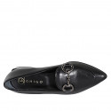 Mocasin à bout pointu pour femmes avec accessoire en cuir et cuir verni noir talon 3 - Pointures disponibles:  32, 34, 35, 42, 43, 44, 45