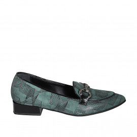 Mocassino a punta da donna con accessorio in camoscio verde e vernice nera tacco 3 - Misure disponibili: 32, 33, 34, 35, 42, 43, 44, 45, 46