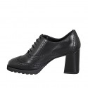 Woman's laced Oxford shoe in black leather with wingtip and heel 7 - Available sizes:  32, 34, 35, 42, 43, 44, 45, 46