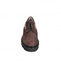 Woman's laced derby shoe in brown and beige printed suede heel 4 - Available sizes:  32, 33, 34, 35, 42, 43, 44, 45, 46