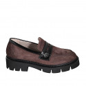 Mocassino da donna in camoscio marrone e vernice nera tacco 4 - Misure disponibili: 32, 33, 34, 35, 42, 43, 44, 45, 46